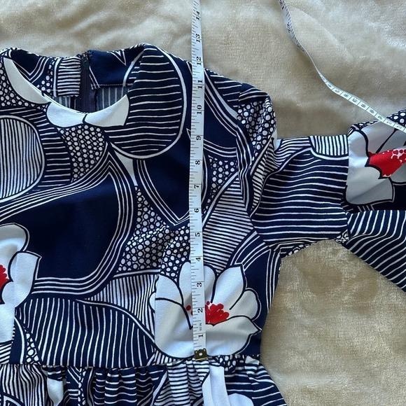 Vintage 60s 70s Floral Mod‎ Maxi Dress Navy White Red Flutter Sleeve - Picture 6 of 6